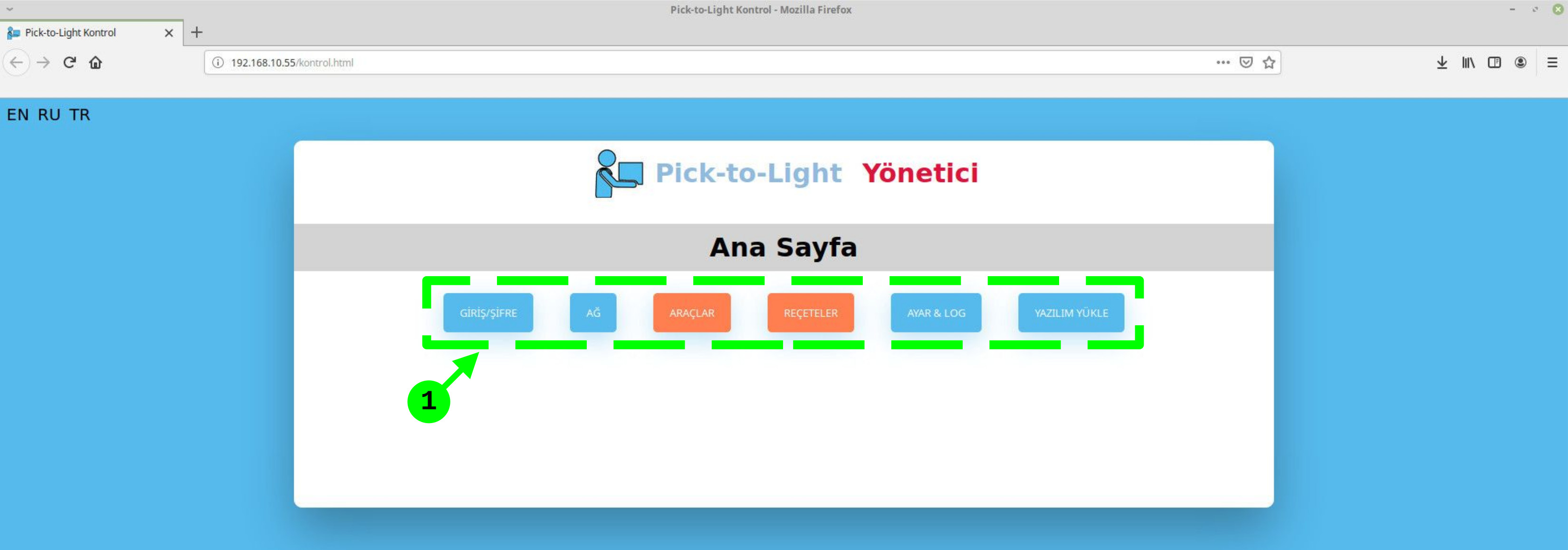 Pick-to-Light Gateway Yönetici Web Arayüzü